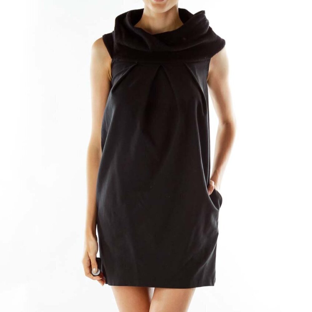 DKNY Black Wool Cowl Neck Shift Dress
